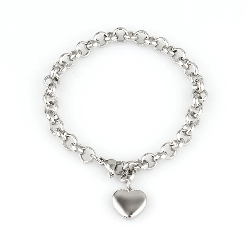 steel bracelet For Women stainless bracelets Heart Pendant Bracelets Fashion Chain Bracelets women Thick Bracelet Jewelry Gift