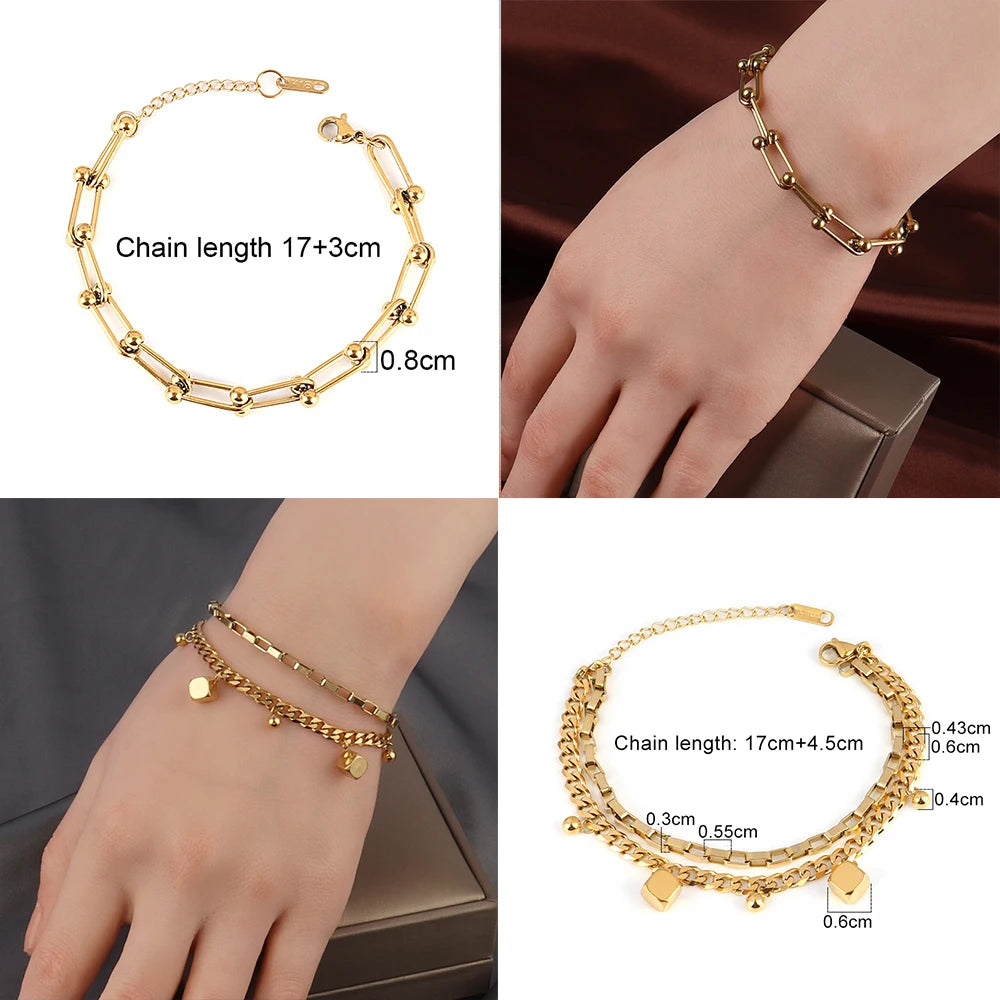 steel bracelet For Women stainless bracelets Heart Pendant Bracelets Fashion Chain Bracelets women Thick Bracelet Jewelry Gift