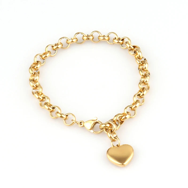 steel bracelet For Women stainless bracelets Heart Pendant Bracelets Fashion Chain Bracelets women Thick Bracelet Jewelry Gift