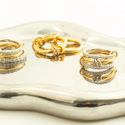 Women's gold stackable ring, colorproof, cubic zirconia ring, silver and gold ring set, multi-ring connection ring