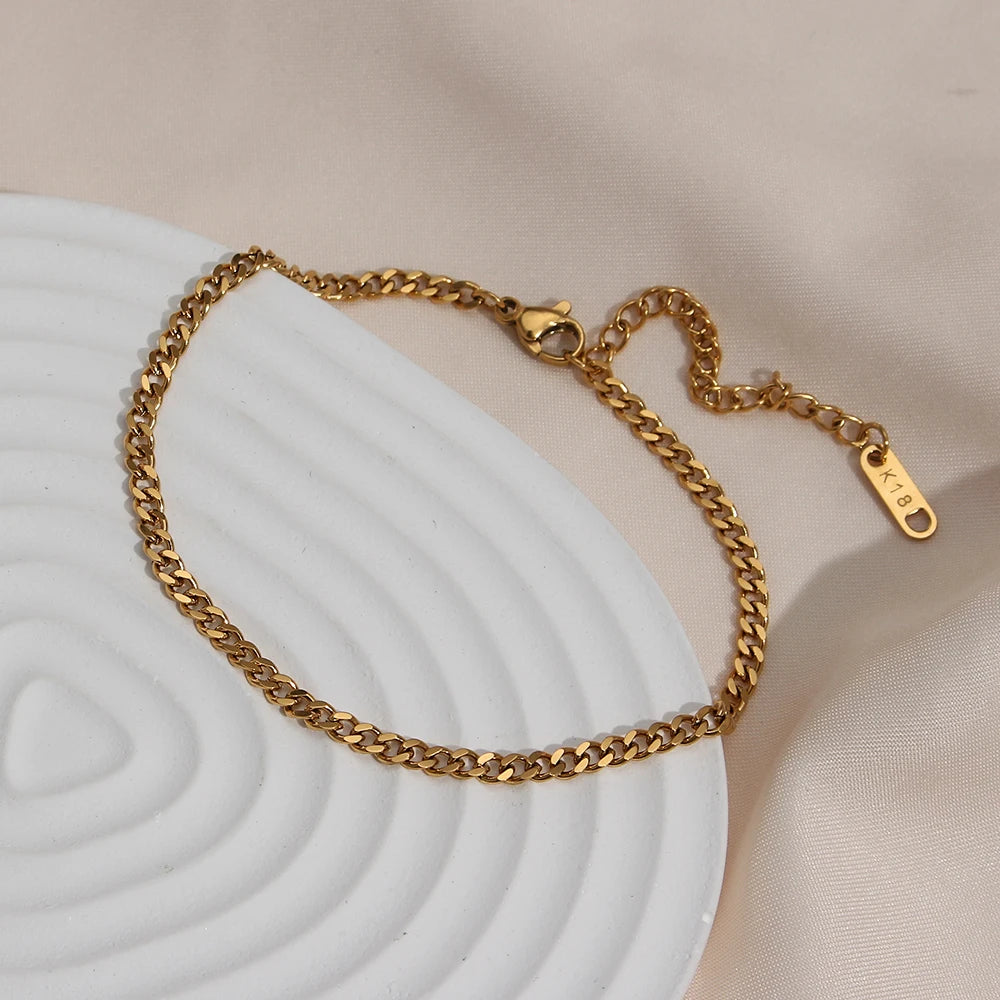 Cuban Chain Anklets 18K Gold Plated Punk Different Width Waterproof Anklets for Women Jewelry Accessories