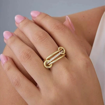 Women's gold stackable ring, colorproof, cubic zirconia ring, silver and gold ring set, multi-ring connection ring