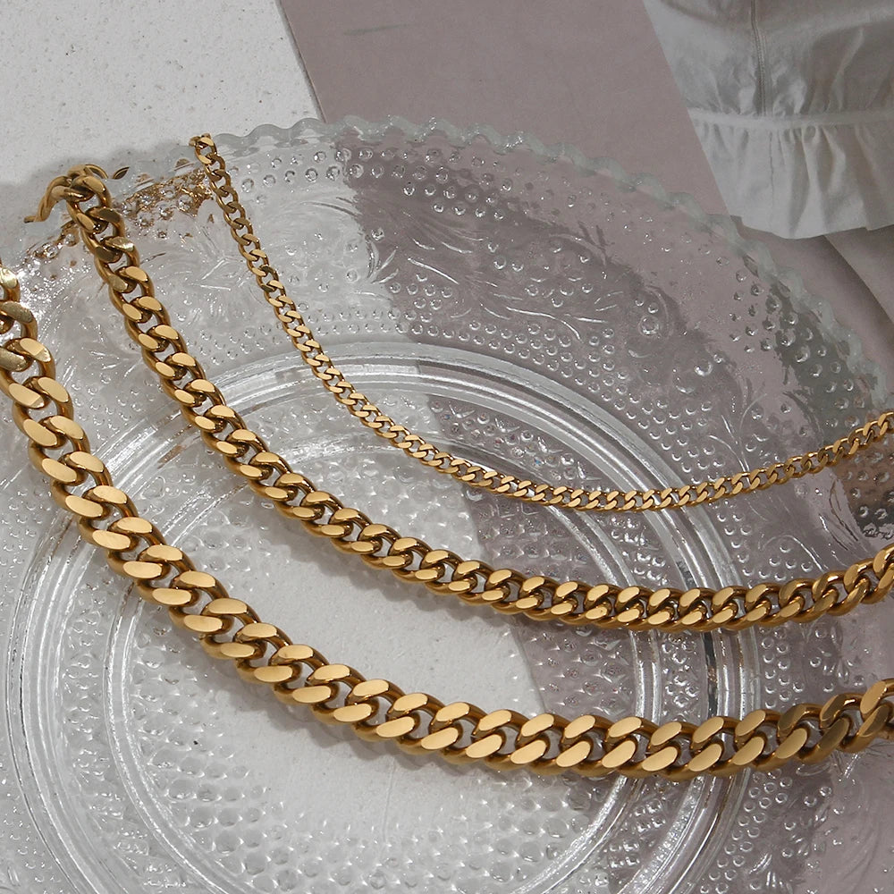 Cuban Chain Anklets 18K Gold Plated Punk Different Width Waterproof Anklets for Women Jewelry Accessories