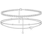Dainty Anklets for Women Girls Layered Heart CZ Bead Initial Anklets 14K Gold Plated Waterproof Summer Beach Jewelry