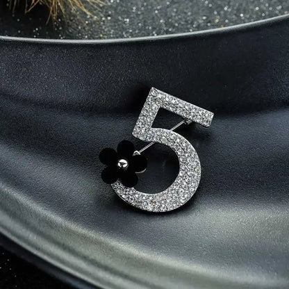 Letter 5 Full Crystal Rhinestone Brooch Pins For Women Party Flower Number Brooches