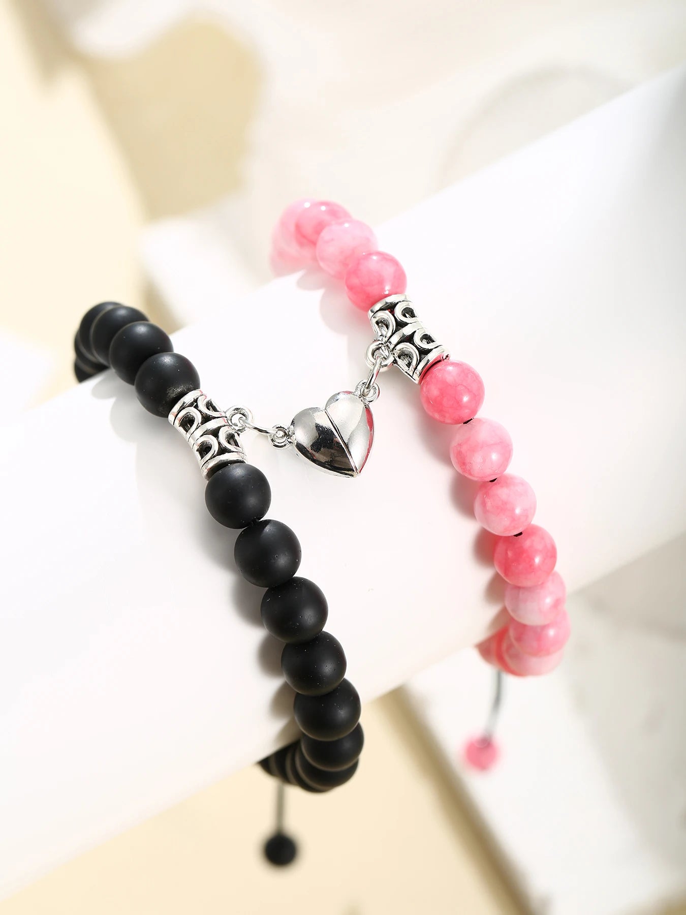 2Pcs Magnet Heart Hand Made Bead Bracelets Lover Bracelets Couple Bracelets