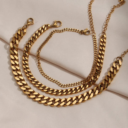 Cuban Chain Anklets 18K Gold Plated Punk Different Width Waterproof Anklets for Women Jewelry Accessories
