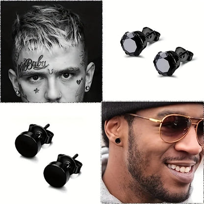 14 Pairs Earrings For Men, Black Earrings Mens Earrings, Stainless Steel Stud Earrings For Women Huggie Hoop Earrings Set