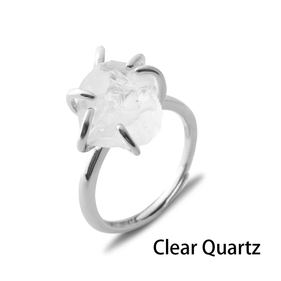 Women's Crystal Ring Adjustable Size Natural Stone Ring Ring Ring Ring Ring Amethyst Silver Silver Party Jewelry Opal Jewelry