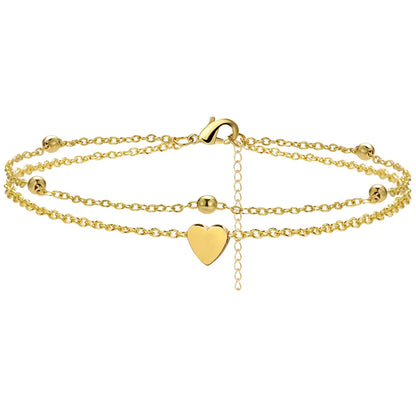 Dainty Anklets for Women Girls Layered Heart CZ Bead Initial Anklets 14K Gold Plated Waterproof Summer Beach Jewelry