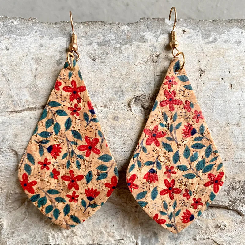 Cork Printed Earrings Leather Earrings Bohemian Flower Geometry Earrings Retro Style Earrings Hot Sale Wholesale