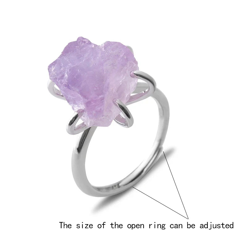 Women's Crystal Ring Adjustable Size Natural Stone Ring Ring Ring Ring Ring Amethyst Silver Silver Party Jewelry Opal Jewelry