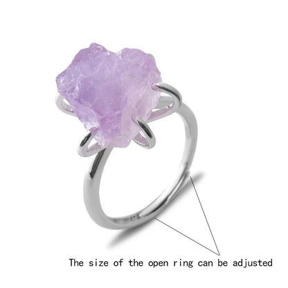 Women's Crystal Ring Adjustable Size Natural Stone Ring Ring Ring Ring Ring Amethyst Silver Silver Party Jewelry Opal Jewelry