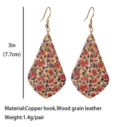 Cork Printed Earrings Leather Earrings Bohemian Flower Geometry Earrings Retro Style Earrings Hot Sale Wholesale
