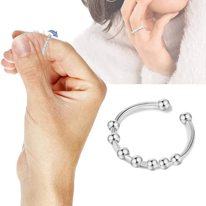 Ladies Anxiety Ring Rattles Stainless Steel Decompression Ring Bead Ring Adjustable Opening and Stackable Ring