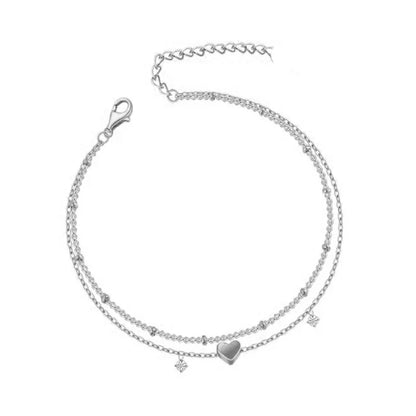 Dainty Anklets for Women Girls Layered Heart CZ Bead Initial Anklets 14K Gold Plated Waterproof Summer Beach Jewelry