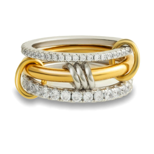 Women's gold stackable ring, colorproof, cubic zirconia ring, silver and gold ring set, multi-ring connection ring