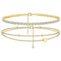 Dainty Anklets for Women Girls Layered Heart CZ Bead Initial Anklets 14K Gold Plated Waterproof Summer Beach Jewelry