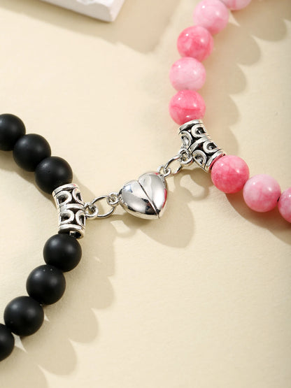 2Pcs Magnet Heart Hand Made Bead Bracelets Lover Bracelets Couple Bracelets