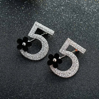 Letter 5 Full Crystal Rhinestone Brooch Pins For Women Party Flower Number Brooches