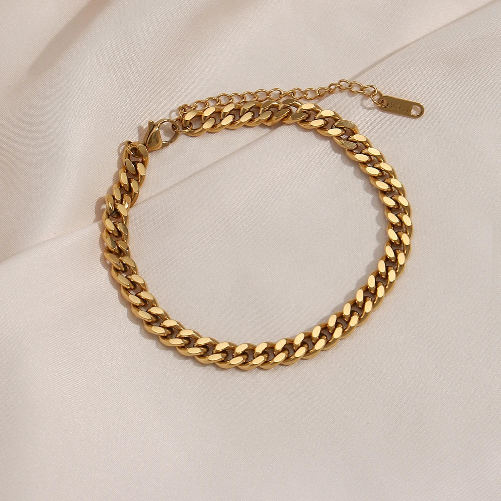Cuban Chain Anklets 18K Gold Plated Punk Different Width Waterproof Anklets for Women Jewelry Accessories