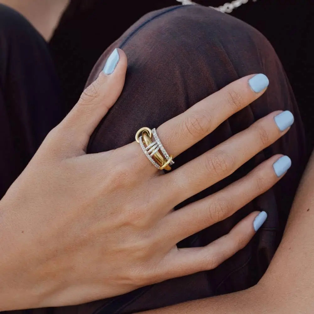 Women's gold stackable ring, colorproof, cubic zirconia ring, silver and gold ring set, multi-ring connection ring