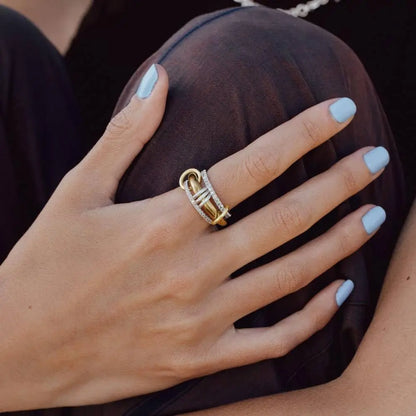 Women's gold stackable ring, colorproof, cubic zirconia ring, silver and gold ring set, multi-ring connection ring