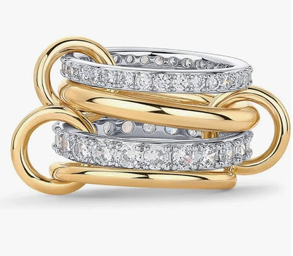 Women's gold stackable ring, colorproof, cubic zirconia ring, silver and gold ring set, multi-ring connection ring
