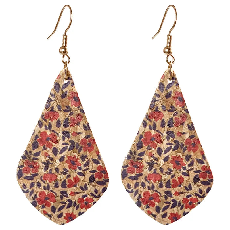 Cork Printed Earrings Leather Earrings Bohemian Flower Geometry Earrings Retro Style Earrings Hot Sale Wholesale