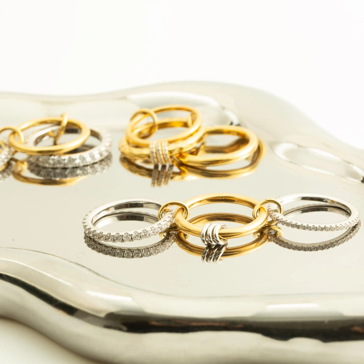 Women's gold stackable ring, colorproof, cubic zirconia ring, silver and gold ring set, multi-ring connection ring