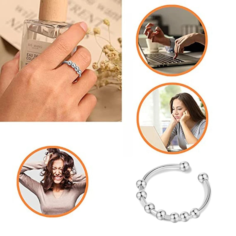 Ladies Anxiety Ring Rattles Stainless Steel Decompression Ring Bead Ring Adjustable Opening and Stackable Ring