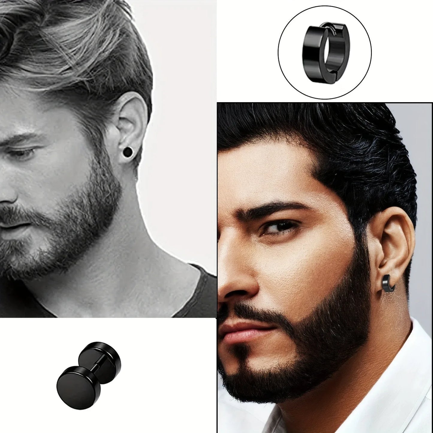 14 Pairs Earrings For Men, Black Earrings Mens Earrings, Stainless Steel Stud Earrings For Women Huggie Hoop Earrings Set