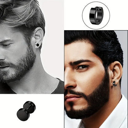 14 Pairs Earrings For Men, Black Earrings Mens Earrings, Stainless Steel Stud Earrings For Women Huggie Hoop Earrings Set