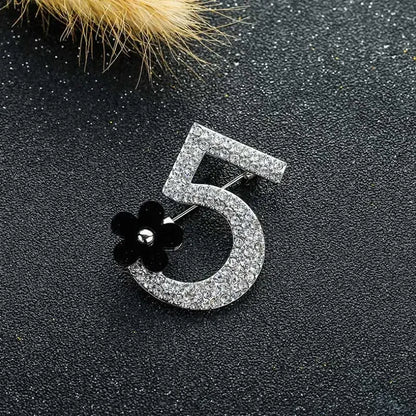Letter 5 Full Crystal Rhinestone Brooch Pins For Women Party Flower Number Brooches