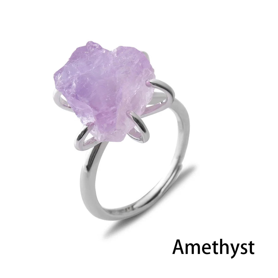 Women's Crystal Ring Adjustable Size Natural Stone Ring Ring Ring Ring Ring Amethyst Silver Silver Party Jewelry Opal Jewelry