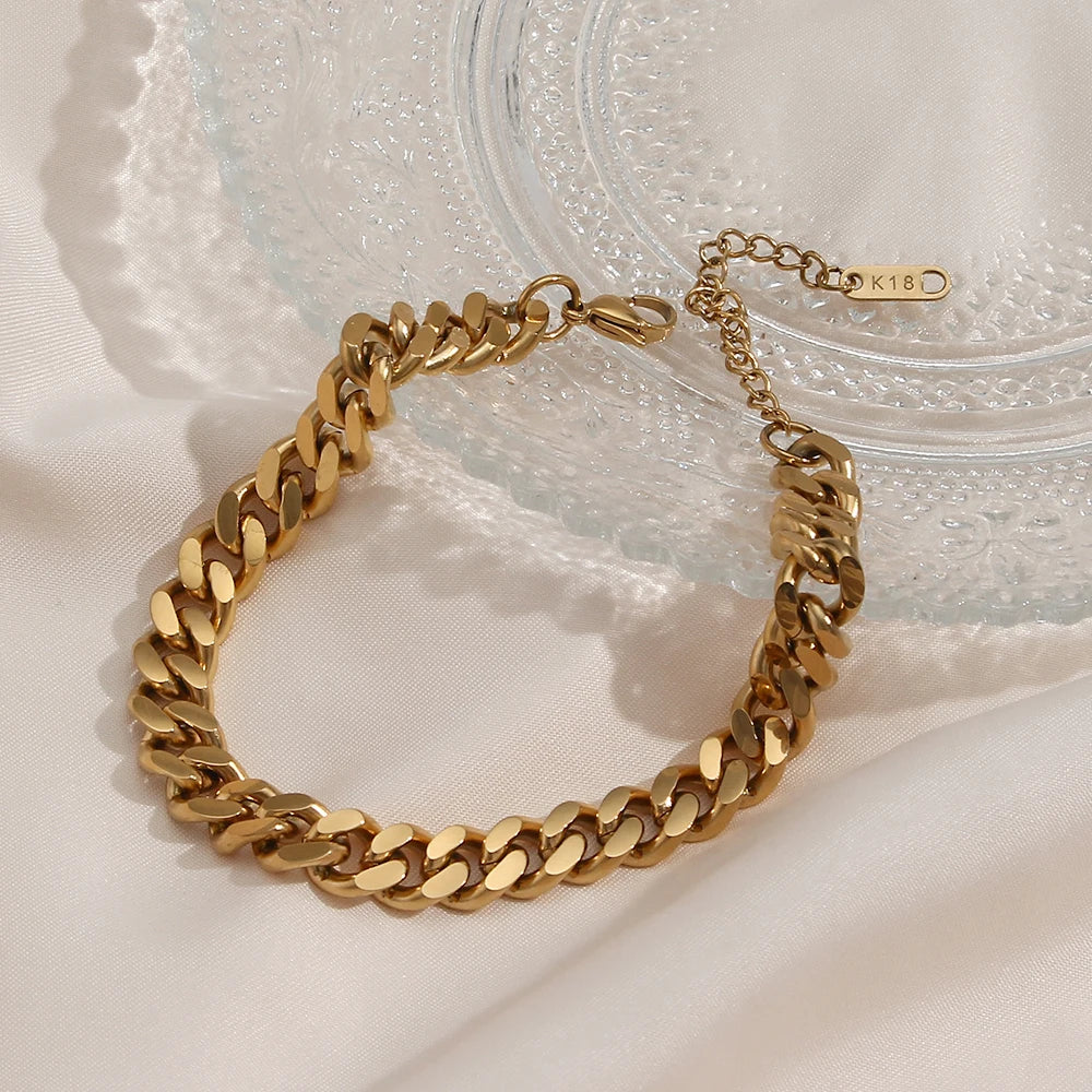 Cuban Chain Anklets 18K Gold Plated Punk Different Width Waterproof Anklets for Women Jewelry Accessories
