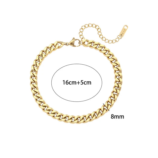 Cuban Chain Anklets 18K Gold Plated Punk Different Width Waterproof Anklets for Women Jewelry Accessories