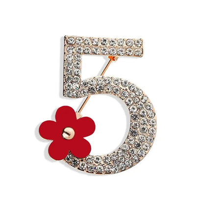 Letter 5 Full Crystal Rhinestone Brooch Pins For Women Party Flower Number Brooches